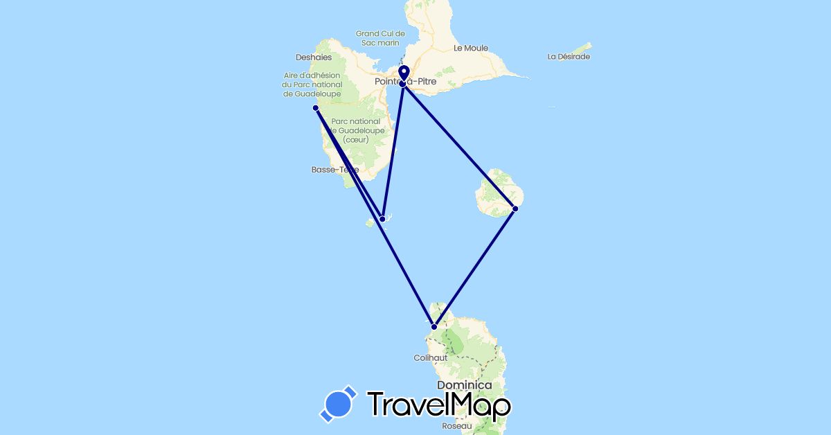 TravelMap itinerary: driving in Dominica, France (Europe, North America)